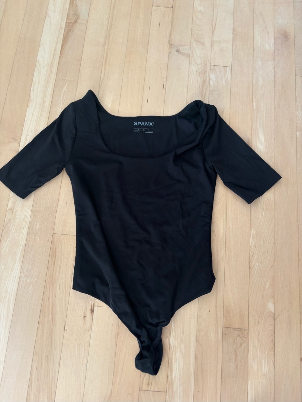 SPANX Black Scoop Neck Short-Sleeve Bodysuit